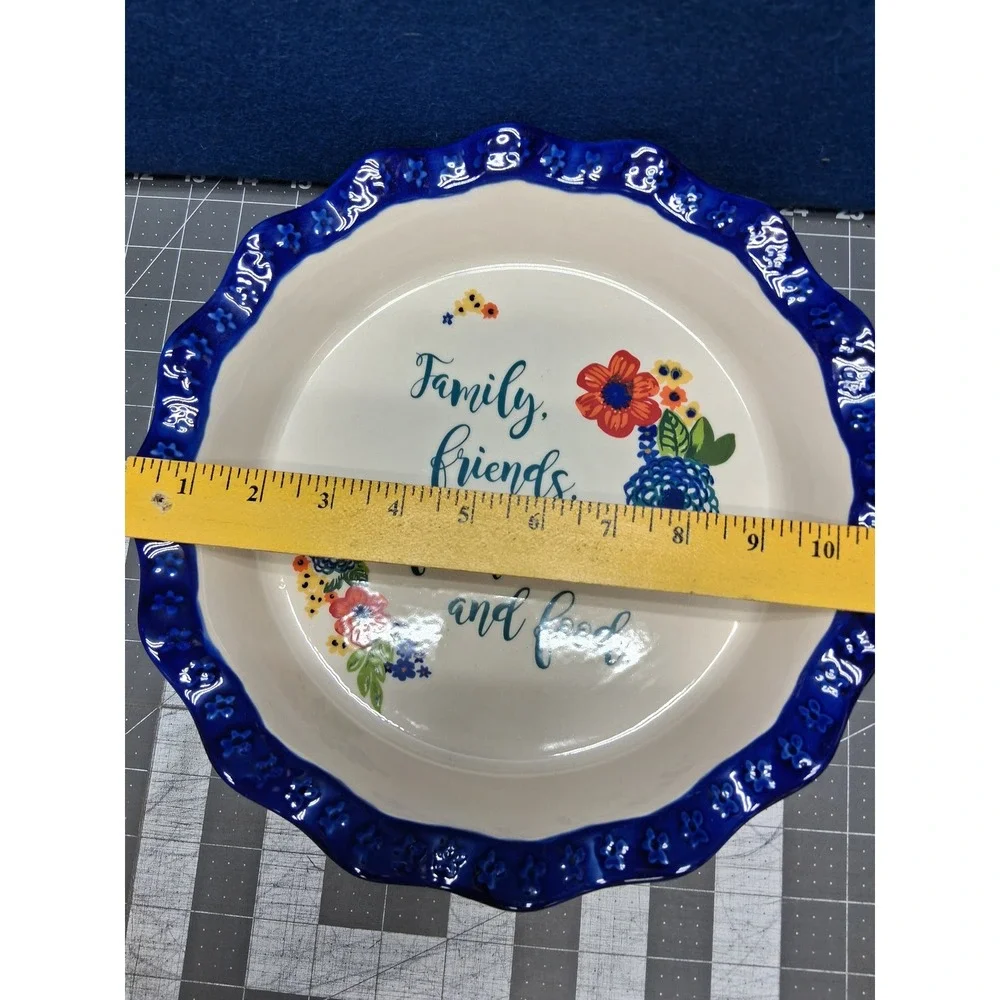 Pioneer Woman Pie Plate Multicolor Dazzling Dahlias Sentiment Stoneware 12216801
